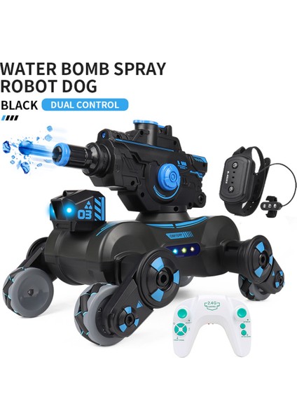 Rc Araba Su Topu Robot Köpek Müzik Işık Uzaktan Kumanda Hareket Algılama 2.4g 360 Dönen Oyuncaklar Siyah (Yurt Dışından)