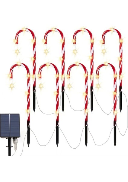 Noel Şeker Kamışı Yol Işıkları Güneş Enerjili Dekorasyonlar 1 Ila 8 LED Zemin Lambası (Yurt Dışından)