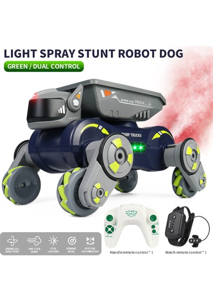 Uzaktan Kumandalı Araba 2.4ghz 360° Dönen Hareket Sensörü Elektrikli Robot Köpek + Işıklar Müzik Hediyeler Erkek Kızlar Yeşil (Yurt Dışından)