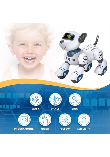 Uzaktan Kumandalı Robot Köpek Oyuncağı: Programlanabilir Robotik Yavru Köpek Akıllı Etkileşimli Dans Eden Şarkı Söyleyen Akrobasi Hayvan Oyuncağı, Beyaz ve Mavi (Yurt Dışından)