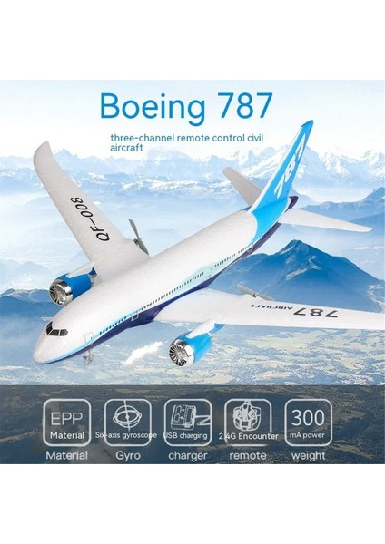 787 Glider Model 2.4g Elektrikli Uzaktan Kumandalı Üç Kanallı Sabit Kanatlı Uçak Uçak Oyuncak Çocuklar Için-Mavi (Yurt Dışından)