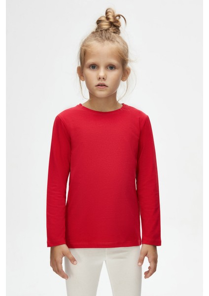 Açık Kırmızı Basic Unisex Çocuk Mevsimlik Sıfır Yaka Uzun Kollu Tişört fiyatları