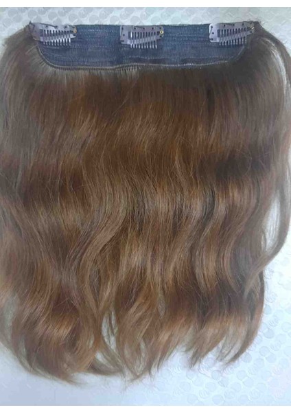 30 cm Yarım Ay Postiş Gerçek Saç Kumral Açık