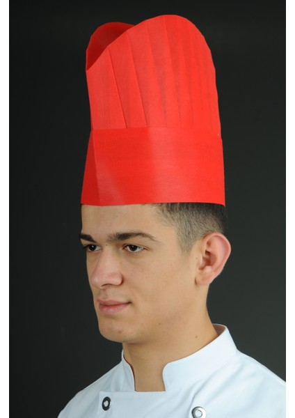 Bekiz Tek Kullanım Aşçı Kepi 24 cm Kırmızı 10 Adet