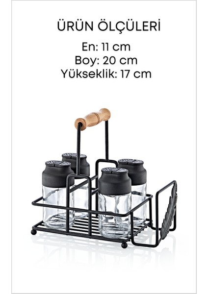 Metal Standlı Peçetelikli Islak Mendil Bölmeli 4'lü Çift Kapaklı Cam Restoran Kafe Baharatlık Seti