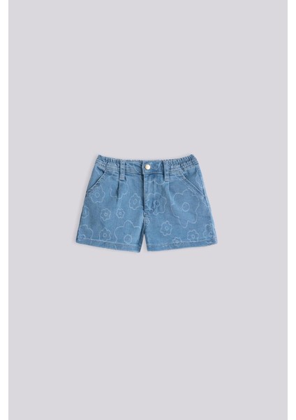 Kız Bebek Denim Şort Çiçek Desenli Normal Bel Rahat Kesim Yazlık