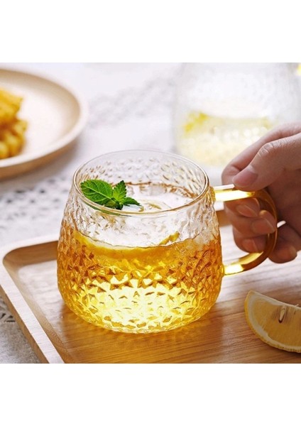 Borosilikat Cam Lüks Buzlu Cam Kupa Gold Sap Detaylı 350 Ml 6 Adet