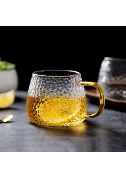 Borosilikat Cam Lüks Buzlu Cam Kupa Gold Sap Detaylı 350 Ml 6 Adet