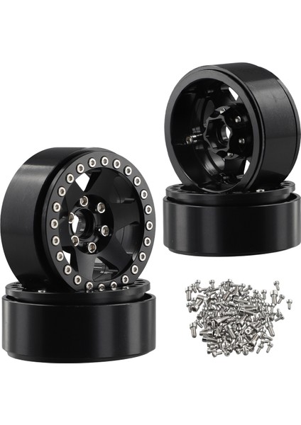 1/10 Rc Paletli Araba 1.9 Inç Metal Beadlock 6 Delik Tekerlek Göbeği Jant Siyah (Yurt Dışından)