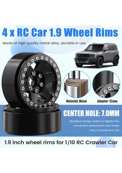1/10 Rc Paletli Araba 1.9 Inç Metal Beadlock 6 Delik Tekerlek Göbeği Jant Siyah (Yurt Dışından)