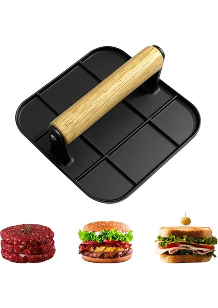 Ahşap Saplı Et Presi 6in Kare Burger Presi (Yurt Dışından)