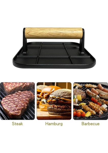 Ahşap Saplı Et Presi 6in Kare Burger Presi (Yurt Dışından)