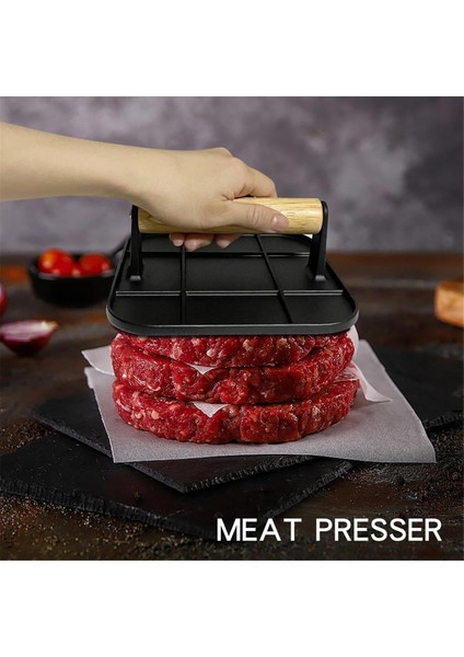 Ahşap Saplı Et Presi 6in Kare Burger Presi (Yurt Dışından)