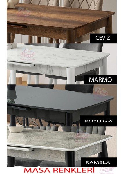 Milano Mdf Ortadan Açılır Masa 4 Adet Fulya Sandalye Takım
