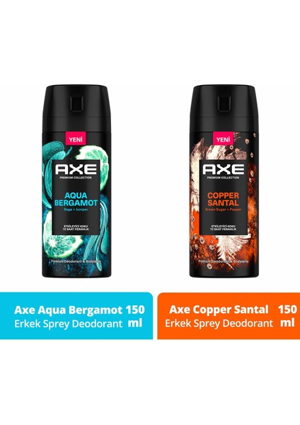 Premium Collection Erkek Sprey Deodorant Aqua Bergamot 150 ml + Copper Santal 150 ml