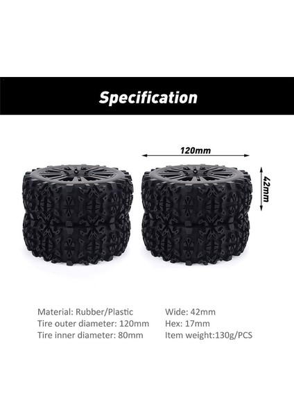 4 Adet 120MM 18 Rc Off-Road Buggy Lastikleri Tekerlek 17MM Altıgen (Yurt Dışından)