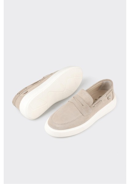 Bej Deri Erkek Günlük Loafer