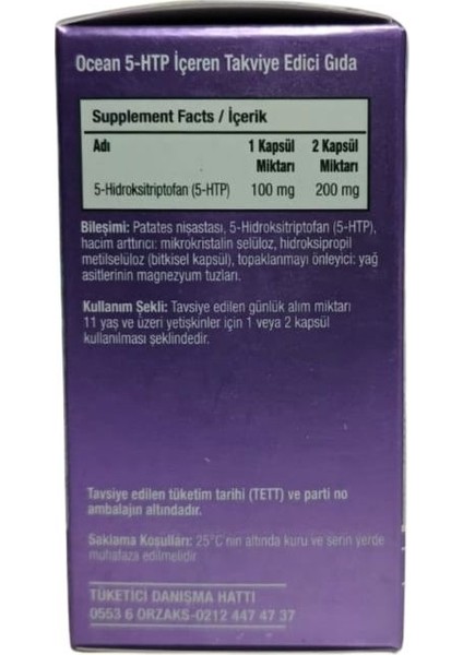 Ocean 5-Htp Iceren Takvıye Edıcı Gıda 100 Mg 30 Kapsül