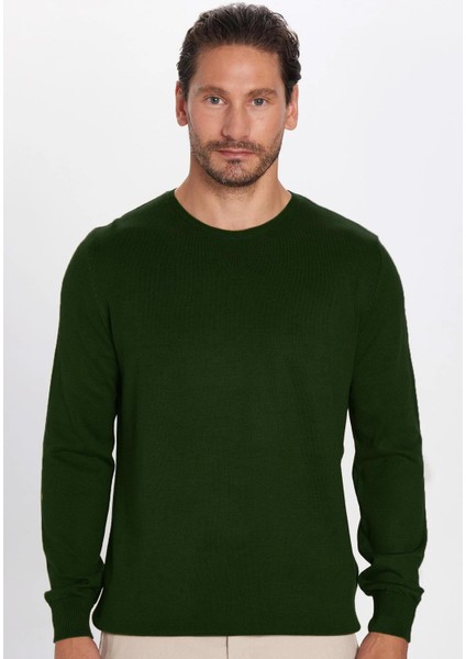 Erkek Slim Fit Dar Kesim Bisiklet Yaka Yeşil Triko Kazak modelleri