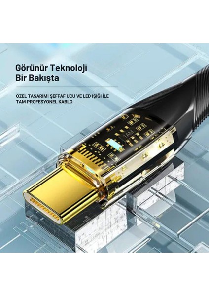 1 Metre Pd 60W LED Işıklı Süper Hızlı Type-C To Type-C Şarj Data Kablosu Güçlü Kablo