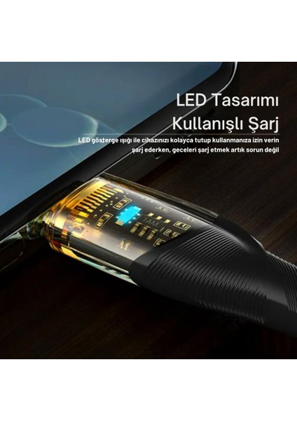1 Metre Pd 60W LED Işıklı Süper Hızlı Type-C To Type-C Şarj Data Kablosu Güçlü Kablo