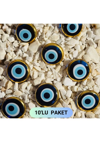 Cam Yaldızlı Nazar Boncuklu Magnet, El Yapımı Buzdolabı Süsü, Dekoratif Obje 4x4 cm 10'lu