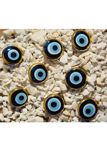 Cam Yaldızlı Nazar Boncuklu Magnet, El Yapımı Buzdolabı Süsü, Dekoratif Obje 4x4 cm 1 Adet