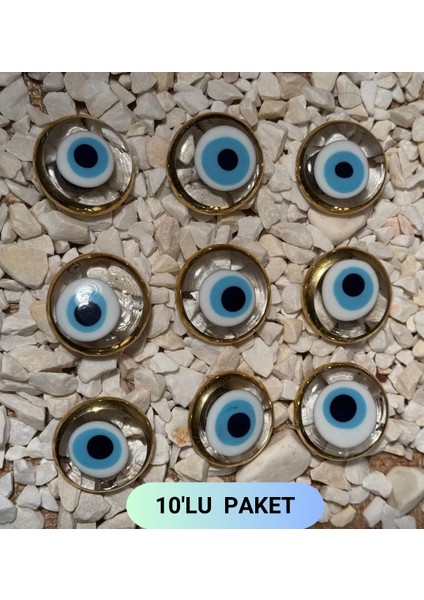 Cam Yaldızlı Nazar Boncuklu Magnet, El Yapımı Buzdolabı Süsü, Dekoratif Obje 4x4 cm 10'lu