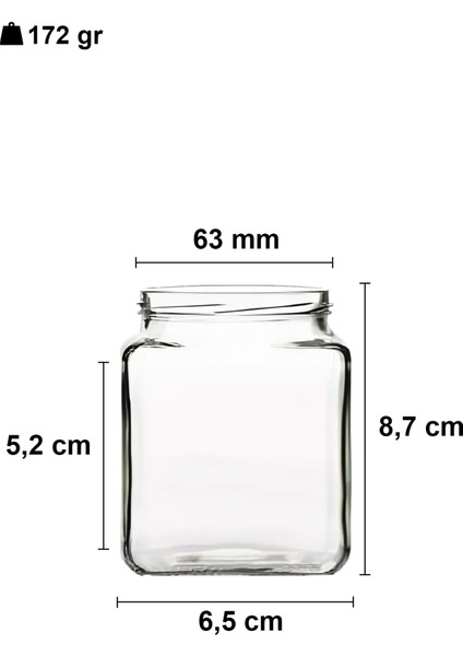250 ml Metal Siyah Kapaklı Kare Kavanoz 250 cc Şeffaf Köşeli Kavanoz 50 Adet