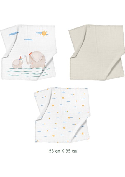 Oli Pamuk, Yıkanmış 3'lü Müslin Örtü Seti - 55X55CM fiyatları