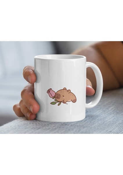 Kapibara Kupa Bardak, Sevimli Kapibara Kupa Bardak, Pembe Güllü Kahve Kupa