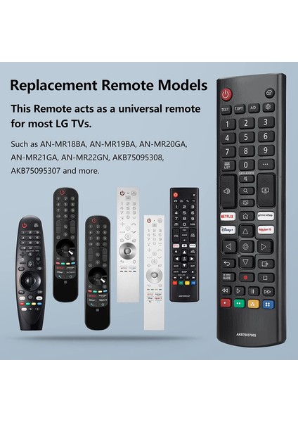 Lg AKB76037605 Için Tv Uzaktan Kumandası, Geliştirilmiş Kızılötesi Lg Tv Uzaktan Kumandası, Netflix, Prime Video, Rakuten Tv Tuşları ile (Yurt Dışından) modelleri