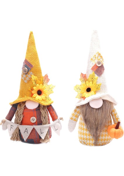 2 Adet Güz Gnome Sonbahar Cüceler Peluş Ayçiçeği Akçaağaç Yaprağı Şapka El Yapımı Ev Şükran Günü Hediyesi (Yurt Dışından)