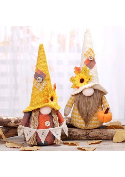 2 Adet Güz Gnome Sonbahar Cüceler Peluş Ayçiçeği Akçaağaç Yaprağı Şapka El Yapımı Ev Şükran Günü Hediyesi (Yurt Dışından)