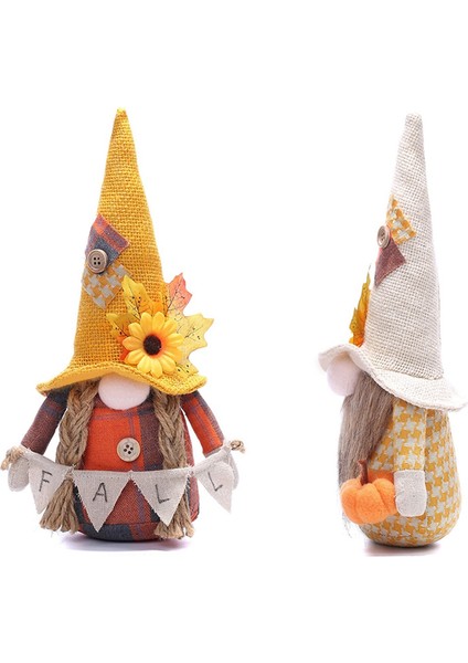 2 Adet Güz Gnome Sonbahar Cüceler Peluş Ayçiçeği Akçaağaç Yaprağı Şapka El Yapımı Ev Şükran Günü Hediyesi (Yurt Dışından)