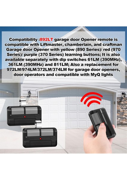 892LT Garaj Kapısı Açma Kumandası, Iki Düğmeli + 2.0 Öğrenme Uzaktan Kumandası 972LM 372LM 62LM 974LM Uzaktan Kumanda 2'li Paketin Yerini Alır (Yurt Dışından)