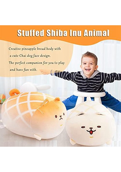 Doldurulmuş Hayvan Shiba Inu Peluş Oyuncak, Yumuşak Köpek Şekli Ananas-Çörek Ekmek Yastığı, Sevimli Akita-Bebek En Iyi Hediyeler Beyaz (Yurt Dışından)