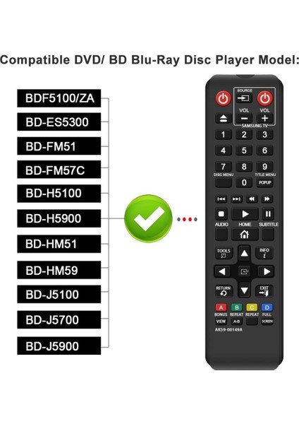 AK59-00149A Samsung DVD Blu-Ray Oynatıcı Için Uzaktan Kumanda Değiştirme BDF5100/ZA BD-ES5300 BD-FM51 BD-FM57C BD-H5100 (Yurt Dışından) modelleri