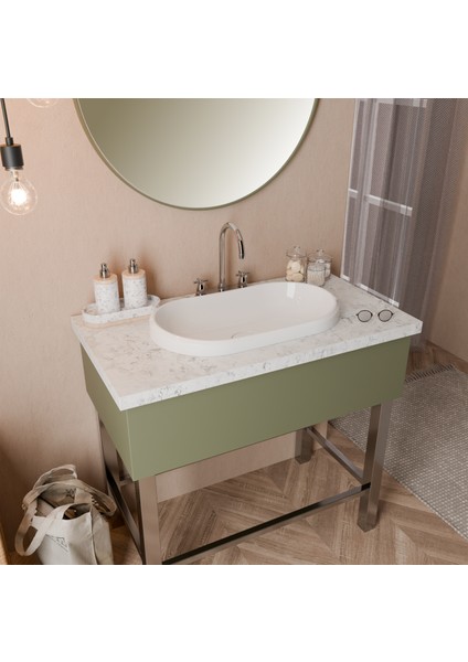 Zana 370 x 640 x 130 mm Tezgah Üstü ve Ankastre Uyumlu Akrilik Banyo Lavabosu