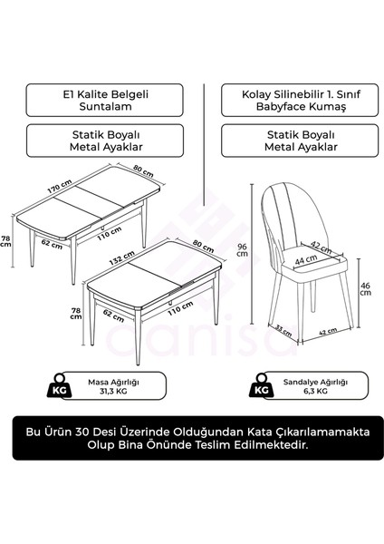 Enya Serisi 80 x 132 Açılabilir Beyaz Masa Takımı ve 6 Gri Sandalye indirimleri