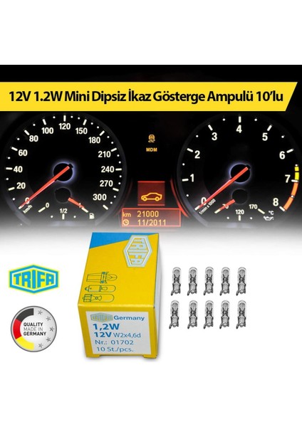 12V 1.2W Gösterge Ikaz Ampulü Mini Dipsiz Trifa 10'lu Paket 01702 (457956287)