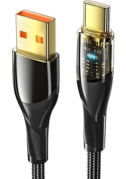 1 Metre 7A 100W LED Işıklı Süper Hızlı USB To Type-C Şarj Data Kablosu Güçlü Kablo