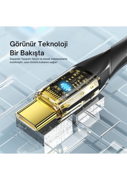 1 Metre 7A 100W LED Işıklı Süper Hızlı USB To Type-C Şarj Data Kablosu Güçlü Kablo