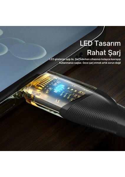 1 Metre 7A 100W LED Işıklı Süper Hızlı USB To Type-C Şarj Data Kablosu Güçlü Kablo