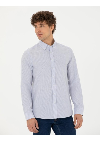 Erkek Mavi Slim Fit Uzun Kollu Gömlek 50277750-VR036