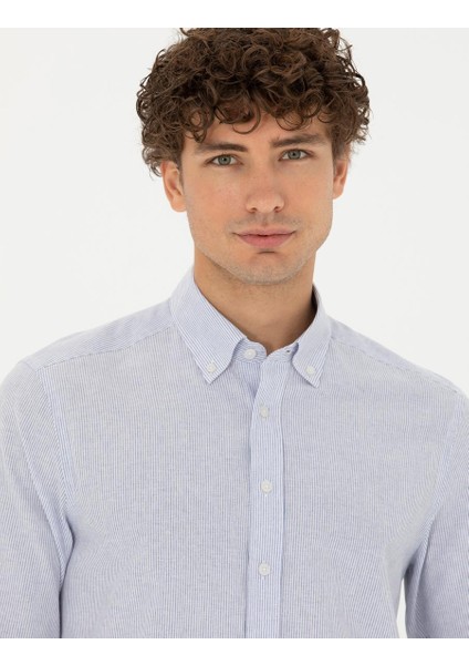Erkek Mavi Slim Fit Uzun Kollu Gömlek 50277750-VR036
