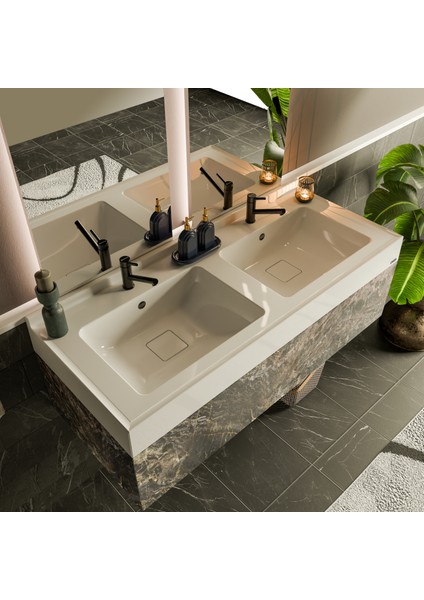 Elara 500 x 1200 mm Çift Hazneli Etajerli Akrilik Banyo Lavabosu