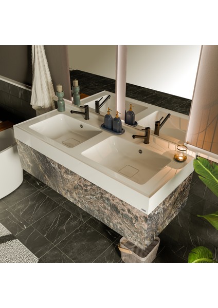 Elara 500 x 1200 mm Çift Hazneli Etajerli Akrilik Banyo Lavabosu fiyatları