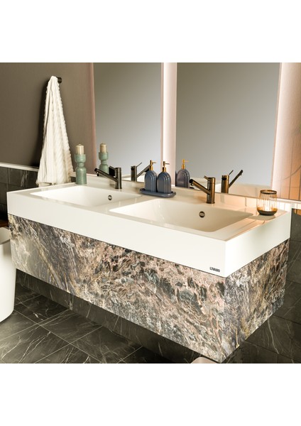 Elara 500 x 1200 mm Çift Hazneli Etajerli Akrilik Banyo Lavabosu modelleri