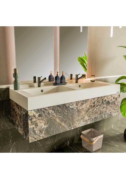 Elara 500 x 1200 mm Çift Hazneli Etajerli Akrilik Banyo Lavabosu fırsatları